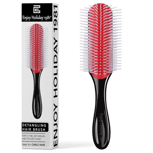 Hair Brush for Women Men Curly Wet or Dry Hair Classic Detangling Brushes 9 Row for Natural Thick Hair, Blow Styling Separating, Shaping Defining Curls Tools Travel Bristle Black Hairbrush