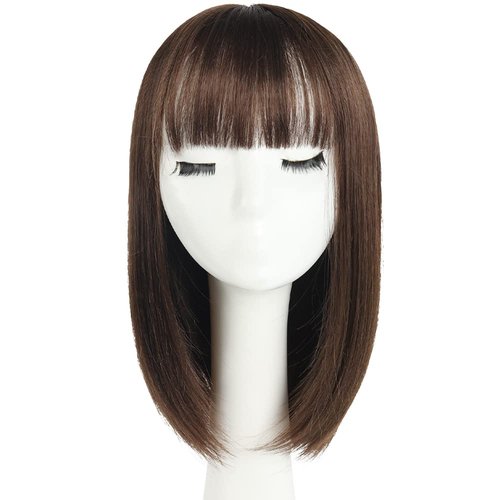 HSPJHTM Bob Wig, Brown Short Wigs Flame Retardant 14" Straight Silky Fluffy Womens Hair Wigs Synthetic Black Wig With Bangs Girl Cosplay Colorful Blonde Women Daily Much Colors (Free Wig Cap)