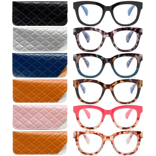 ZXYOO Oversized Reading Glasses for Women,6 Pack Blue Light Blocking Computer Readers Spring hinge（6 pack Mix C2+1.50）
