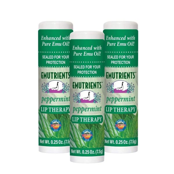 Montana Emu Ranch - Lip Therapy Lip Balm - 0.25 Ounce - Peppermint Flavor - 3 Pack - Made with Pure Emu Oil