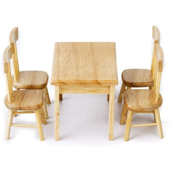 Miniature Dining Table & Chair Set for Dollhouse 1 12 Scale Wooden Furniture Model 5pcs House Mini Decoration Accessories DIY Hobby Gift (Wood)