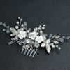 CASOLVX Bride Hair Comb Flower Leaf Headpiece Pearl Hair Clips Wedding Hair Accessories for Brides Bridesmaids Women