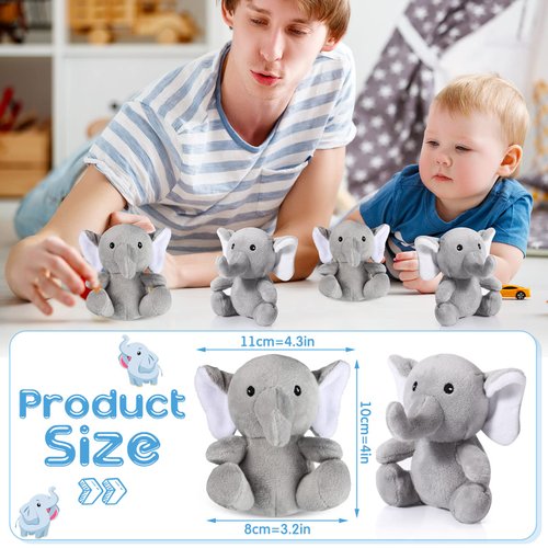 Jenaai 12 Pcs Mini Elephant Stuffed Animals 4 Inches Small Cute Soft Forest Plush Elephant Toys for Boys Girls Baby Shower Decorations Elephant Themed Birthday Party Supplies(Gray)