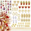 65pcs Virgin Mary Cross Gold Nail Charms 3D Heart Angel Rose Flower Alloy Rhinestones for Acrylic Nail Art Religious San Judas Nail Stickers Chains Gems Jewels Manicure Decoration Supplies DIY