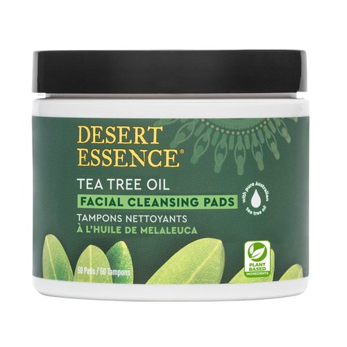 Desert Essence Tea Tree Oil Facial Cleansing Pads - Makeup Remover, Facial Cleanser & Toner with Organic Lavender & Chamomile - Travel-Friendly Personal Wipes for Clarifying Skin Care - 50 Pads