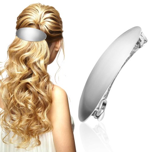 Oval Hair Barrette, 3.11x1.18in Metal French Barrette Vintage Hair Clips Non-Slip Simple Wedding Prom Formal Hair Accessories for For Women Lady(silver)