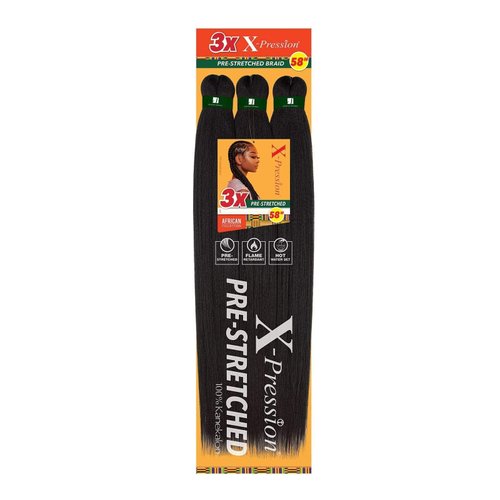 Sensationnel X-pression Prestretched Braiding Hair - Kanekalon Flame Retardant Smooth Yaki Braid Hair Extension 3X 58 Inch (2 Pack, 1B OFF BLACK)