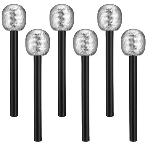 NUOBESTY Kids Microphone 6Pcs Glittered Silver Microphone Pretend Toy Microphone Fake Mic Accessory for or Costume Prop Birthday Party Favors Microphone Prop