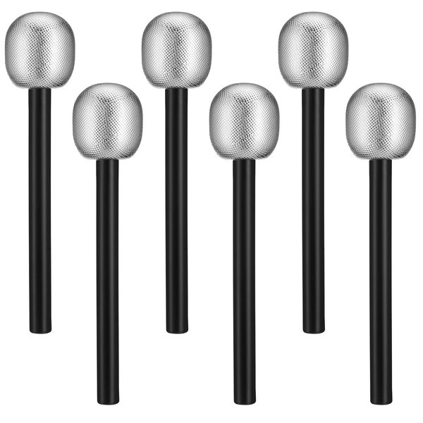 NUOBESTY Kids Microphone 6Pcs Glittered Silver Microphone Pretend Toy Microphone Fake Mic Accessory for or Costume Prop Birthday Party Favors Microphone Prop