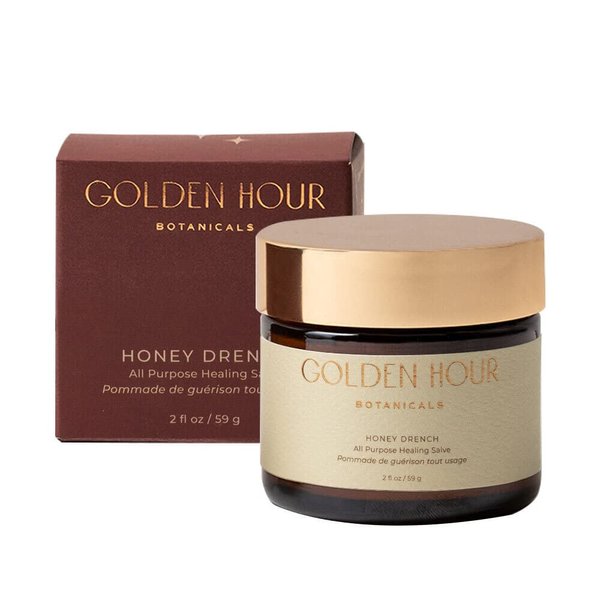GOLDEN HOUR BOTANICALS All Natural Organic Skin Care Products Made in USA, Vegan, Cruelty Free All Purpose Healing Salve Sensitive Skin Soothing Balm, Raw Honey & Tamanu Oil, 2floz/59g, Honey Drench