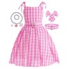 isswya Girls Pink Costume Dress Movie Cosplay Costumes Halloween birthday party Dress Up Kids Outfits 7-8Y