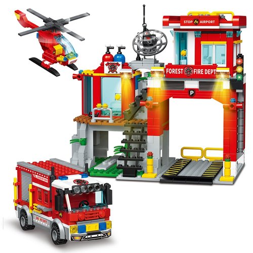 City Fire Station Building Blocks Set，Forest Fire Protection，Including Fire Station,Firefighting Car, Fire Rescue Helicopter, STEM Toys Gift for Boys 6+