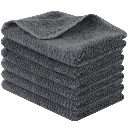 SINLAND Microfiber Cleaning Cloth Ultra Absorbent Softer Towel Reusable Cleaning Cloth No Streak Lintless Cleaning Cloth for Home, Kitchen, Car, Window Use 12x12 Inch Slate Grey 6 Pack