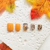Fall Fake Nails Short Press on Nails Square Yellow Leaves Full Cover Design Glue on Nails Autumn Maple Leaf Acrylic Nails Thanksgiving Nails Winter False Nails for Women Girl 24 Pcs