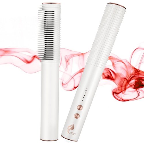 Hair Straightener Brush, 2-in-1 Hair Straightening Brush with 20min Auto-Off, Anti-Scald, Convenient to Carry, 5 Temp Setting Ceramic Straightening Brush, Fast-heating Straightening Comb for Styling