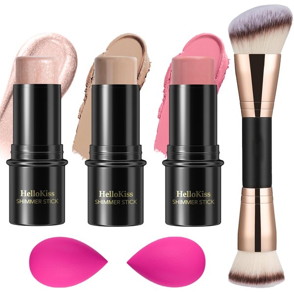 3 Pcs Cream Contour Stick Makeup Kit, Shades with Highlighter Stick, Blush Stick and Bronzer Contour Stick for Sculpt the Cheeks, Waterproof, Matte & Dewy Finish (Universal,#03+#08+#13)