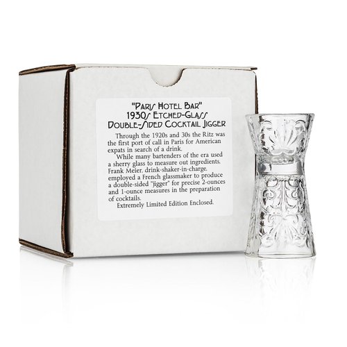“Paris Hotel Bar” 1930s Etched-Crystal Double-Sided Cocktail Jigger (Gift Box Collection)
