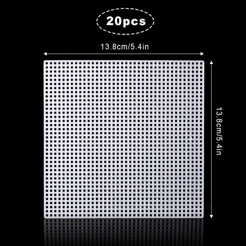 20 Sheets Plastic Canvas, 7CT Clear Plastic Mesh Canvas Sheets for Embroidery, Cross Stitch Plastic Aida Plastic Mesh Screen for Crafts DIY Crochet Projects (5.4x5.4inch)