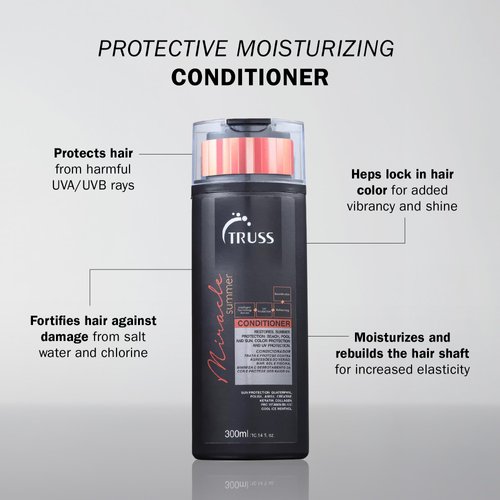 TRUSS Miracle Summer Conditioner - Moisturizing Conditioner, Protects Hair From Sun, UV, Ocean & Pool Water, Adds Shine, Prevents Color Fading - All Hair Types (10.14oz)