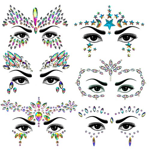 Meredmore 6Sets Festival Face Jewels stickers Body jewels stickers Glitter Rave Face Gems Rhinestones – Eye Body Gems | Rhinestone Stickers | Body Glitter Festival Rave & Party Accessories colorful