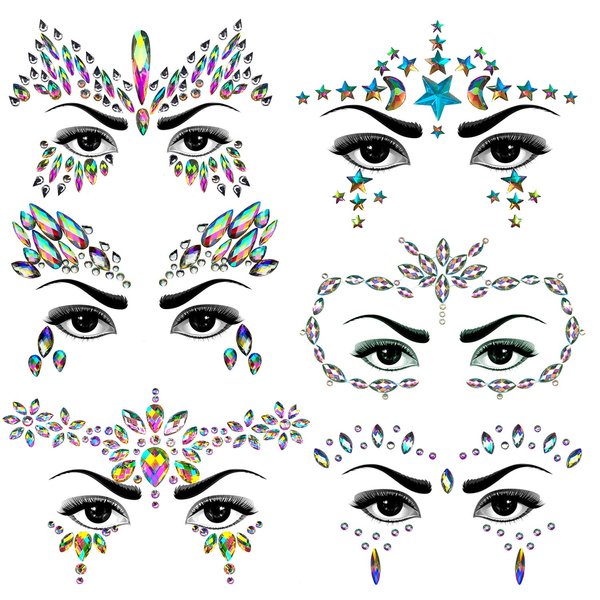 Meredmore 6Sets Festival Face Jewels stickers Body jewels stickers Glitter Rave Face Gems Rhinestones – Eye Body Gems | Rhinestone Stickers | Body Glitter Festival Rave & Party Accessories colorful