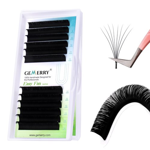 GEMERRY Lash Extension Easy Fan Lash Extensions Rapid Blooming 03 05 07 C/D Curl 8-20mm Volume Lash Extensions Mixed & Single Length Tray Self Fanning Eyelash Extension(0.07-D-8-14)