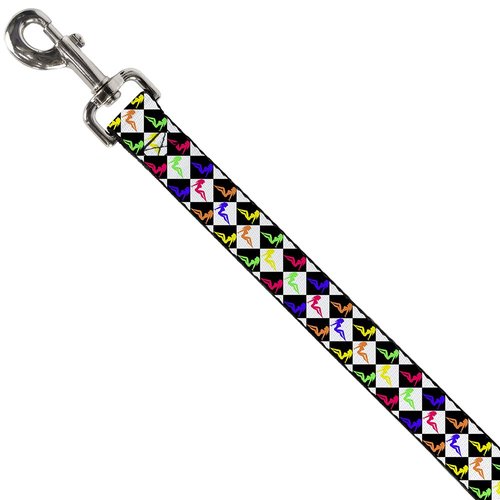 Dog Leash Mud Flap Girl Diamonds Black White Multi Neon 4 Feet Long 0.5 Inch Wide