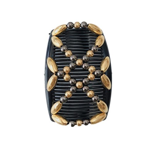 FXQHAN Stretch Combs For Girl, Magic Beading Hair Comb-Double Clips Hair Styling Accessories for Women Girls Hair Beauty (Gold)