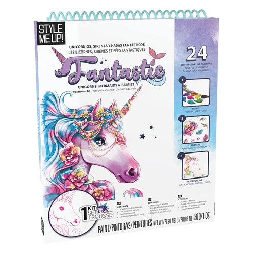 Style Me Up: Fantastic Unicorn, Mermaids and Fairies, Watercolor Painting Kit, Includes 24 Templates, Detailed Booklet Teaches Kids Basics of Watercolor Painting, for Ages 8 and up