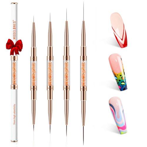 modelones Nail Art Brushes, Super Fine Thin Liner Nail Brush Set Sizes 7/11/15/20mm for Nail Gel Polish Painting Designs with Acrylic Rhinestone Handle Gift For Women
