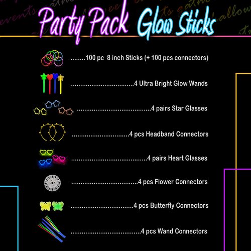 248 PCS Glow Sticks Party Pack - That Includes, 100 Pcs 8 Inch Glow sticks, 6 Pcs Glow Sticks Wands – Create Glow In The Dark Necklaces, Bracelets. Neon Light Sticks Decoration For Parties Favors Glow