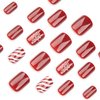 24Pcs Christmas Red Press on Nails Short Square Fake Nails White Snowflake Candy Stripes Design Glue on Nails Glossy Acrylic Nails Cute False Nails Christmas Stick on Nails for Women Girls