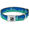 Dog Collar Seatbelt Buckle Seattle Skyline Blue Green 18 to 32 Inches 1.5 Inch Wide