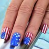 4th of July Press on Nails Medium Square Fake Nails Full Cover America Flag False Nails with Star Designs Glossy Glue on Nails Independence Day Acrylic Nails Artificial Nails for Women Girls 24Pcs