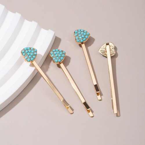 4Pcs Mini Heart Bobby Pins 1.8" Green Heart Stone Hairpins Women Girls Hair Accessories, Gold