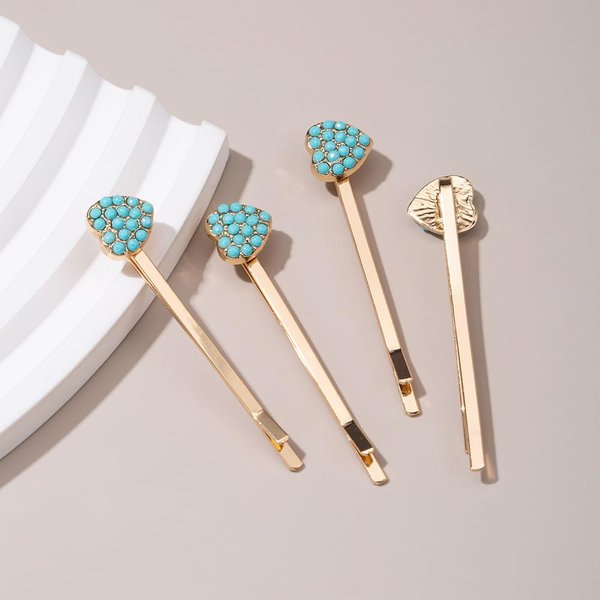 4Pcs Mini Heart Bobby Pins 1.8" Green Heart Stone Hairpins Women Girls Hair Accessories, Gold