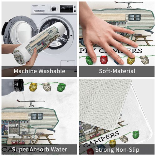 SPXUBZ Cute Rv Vintage Fifth Wheel Camper Travel Trailer Doormat Non Slip Entrance Rug Outdoor/Indoor Durable and Waterproof Machine Washable Door mat Size:18x30 inch