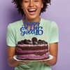 Gyufise 1Pc Happy Sweet 16 Cake Topper Blue Glitter Sweet 16 Birthday Cake Decoration Happy 16th Birthday Decorations for Girls Boys Party Supplies