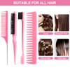 4Pcs Hair Brush Styling Combs Set, Anmieciu Bristle Hair Edge Brush, Teasing Brush Comb, Rat Tail Comb and Wide Tooth Comb for Women Girls Men Combing, Smoothing and Styling Hair (Pink)