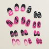 Halloween Press on Nails Medium Almond - Pink Black French Fake Nails Pink False Nails Press ons With Ghost Bat Spider Web Design Full Cover Acrylic Nail Tips Glue on Nails for Women Girl 24Pcs