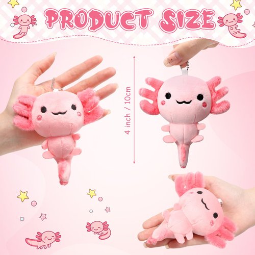 Poen 8 Pcs Axolotl Keychain Plush Toys Valentine's Day Gifts for Kids 4inch Stuffed Animal Mini Kawaii Cute Plushie Doll Ornament School Classroom Gift Exchange Party Favors Supplies(Classic)