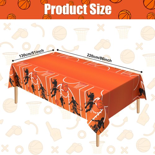 Lianxuia 3 Pcs Basketball Tablecloth, 51 x 86 Inch Basketball Plastic Table Cover, Basketball Party Decorations, Suitable for Boys Basketball Theme Birthday Party Supplies