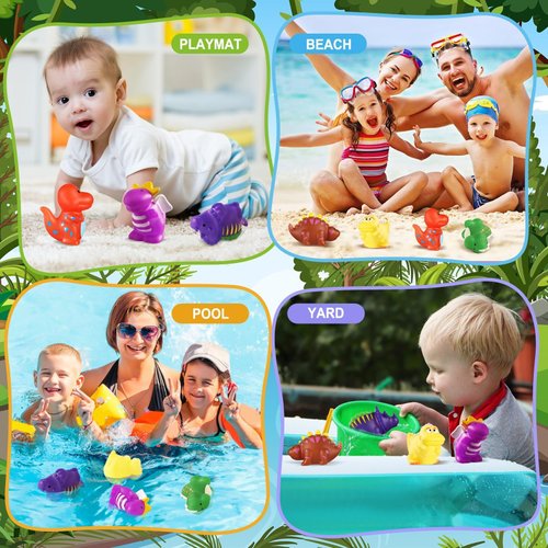 Color Changing No Hole Bath Toys for Kids Toddlers, Color Change Dinosaur Animal Toys with Drying Bag (6 Pack), Baby Bath Toys Water Toys Floating Fish Toys, Dinosaur Toys for Bathtub Pool Christmas