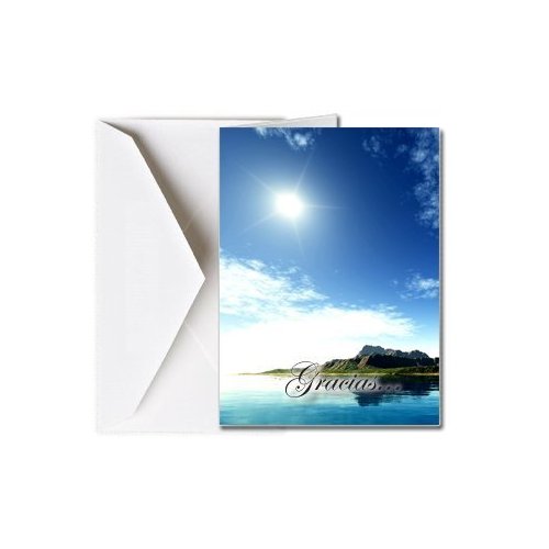 Funeral Memorial Service Thank You Cards with Envelopes (25 Count) FTKC1007 The Island (Family Name Custom Printed - Enter Family Name)