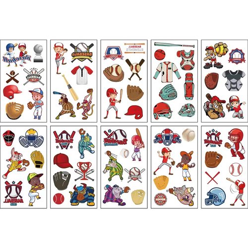 SIX VANKA (Pack of 10 Sheets) Baseball Waterproof Temporary Tattoo Stickers for Kids Boys and Girls, Party Favors Decorations