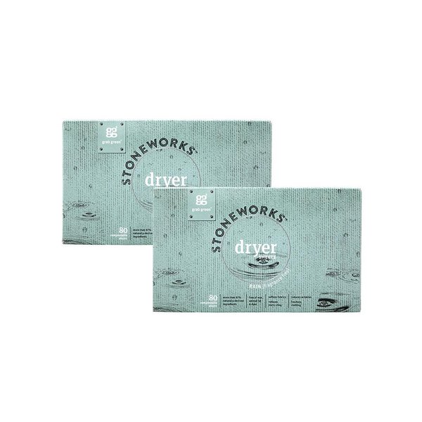 Grab Green Stoneworks Dryer Sheets, 160 Sheets, Fragrance Free Rain Scent, Plant and Mineral Based, Softens Fabrics, Reduces Static-Cling and Wrinkles, Freshens Clothing