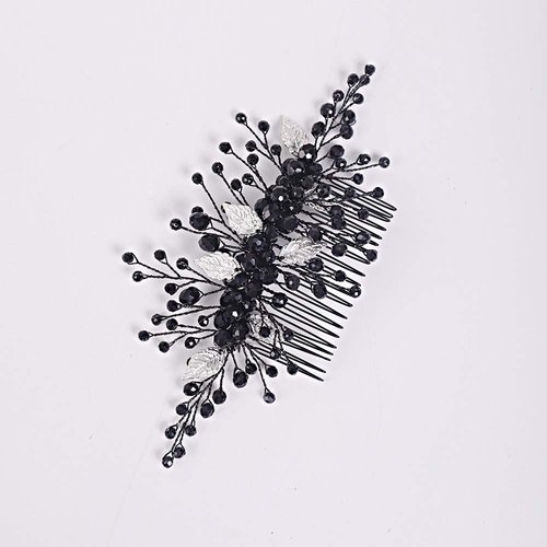 fxmimior Halloween Headpiece Black Hair Comb Silver Leaves Headpiece Vintage Style Women Hair Accessories Wedding Decorative Combs (silver)