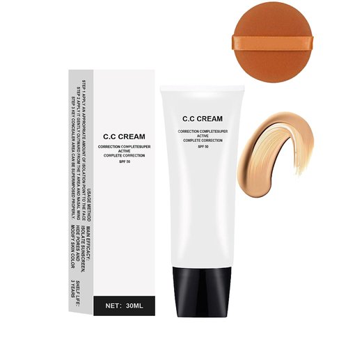 Buatkontly Cc Cream Skin Tone Adjusting CC Cream SPF 50, Colour Correcting Self Adjusting for Mature Skin, Pre-makeup Primer Moisturizing Skin, Natural Color-1.01 oz (1pcs)