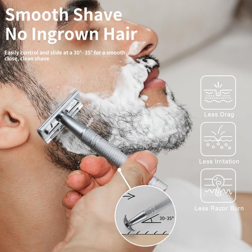 Single Blade Razors for Men, Reusable Safety Razor for Women, Double Edge Safety Razor for Men, Face Razors for Men Shaving, with 10 Safety Razor Blades,One Blade Razor, No Plastic, Matte Silver