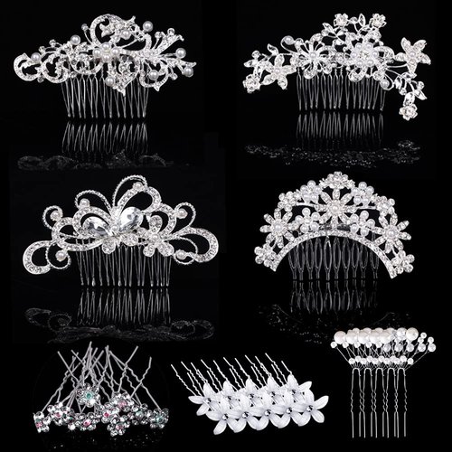 29 Pieces Wedding Hair Comb Hair Pins Set, FULANDL Faux Pearl Crystal Bridal Hair Accessories, Rhinestone Bridal Side Combs U-shaped Flower Hair Clips for Brides Women Girls